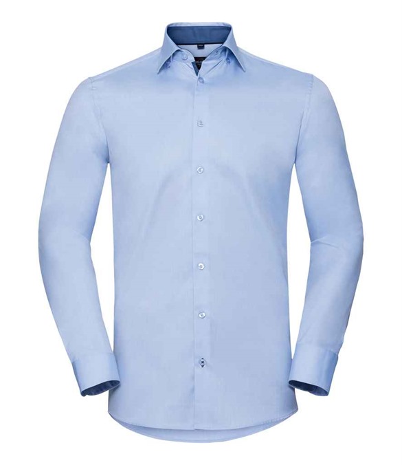Russell Athletic Collection Long Sleeve Contrast Herringbone Shirt